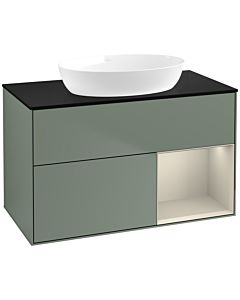 Villeroy und Boch Finion Villeroy und Boch FA22HHGM 100cm, plaque de recouvrement noir mat, étagères sable laqué mat, Olive Matt Lacquer