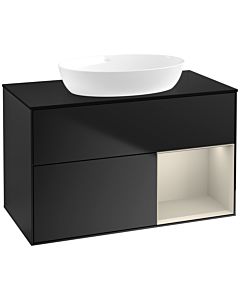 Villeroy und Boch Finion Villeroy und Boch FA22HHPD 100cm, plaque de recouvrement noir mat, étagères laqué sable mat, laqué noir mat