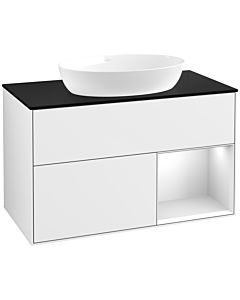 Villeroy und Boch Finion Waschtischunterschrank FA22MTGF 100cm, Abdeckplatte black matt, Regale White matt lacquer, Glossy white lacquer