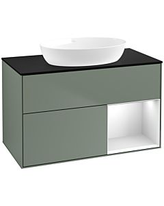 Villeroy und Boch Finion Villeroy und Boch FA22MTGM 100cm, plaque de recouvrement noire mate, étagères Olive Matt Lacquer blanc mat, Olive Matt Lacquer