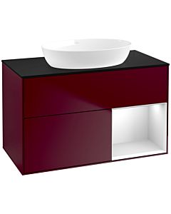 Villeroy und Boch Finion Waschtischunterschrank FA22MTHB 100cm, Abdeckplatte black matt, Regale White matt lacquer, Peony Matt