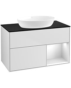 Villeroy und Boch Finion Waschtischunterschrank FA22MTMT 100cm, Abdeckplatte black matt, Regale White matt lacquer, White matt lacquer