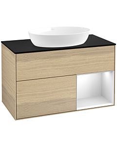Villeroy und Boch Finion Waschtischunterschrank FA22MTPC 100cm, Abdeckplatte black matt, Regale White matt lacquer, Oak Veneer