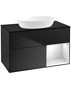 Villeroy und Boch Finion Waschtischunterschrank FA22MTPD 100cm, Abdeckplatte black matt, Regale White matt lacquer, Black matt lacquer