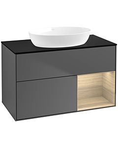 Villeroy und Boch Finion Waschtischunterschrank FA22PCGK 100cm, Abdeckplatte black matt, Regale Oak Veneer, Anthracite matt