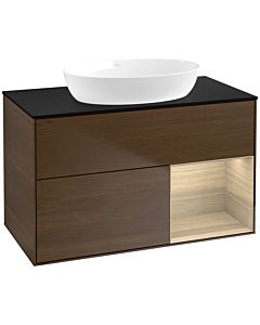 Villeroy und Boch Finion Villeroy und Boch FA22PCGN 100cm, plaque de recouvrement noir mat, étagères Oak Veneer , placage Oak Veneer