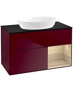 Villeroy und Boch Finion Waschtischunterschrank FA22PCHB 100cm, Abdeckplatte black matt, Regale Oak Veneer, Peony Matt