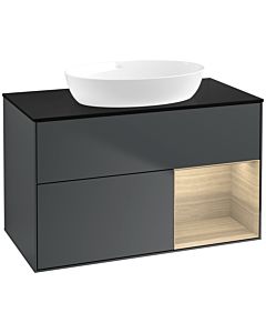 Villeroy und Boch Finion Waschtischunterschrank FA22PCHG 100cm, Abdeckplatte black matt, Regale Oak Veneer, Midnight Blue Matt Lacquer