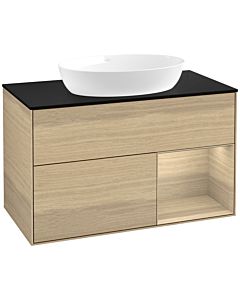Villeroy und Boch Finion Waschtischunterschrank FA22PCPC 100cm, Abdeckplatte black matt, Regale Oak Veneer, Oak Veneer