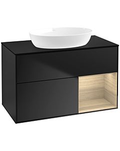 Villeroy und Boch Finion Waschtischunterschrank FA22PCPD 100cm, Abdeckplatte black matt, Regale Oak Veneer, Black matt lacquer