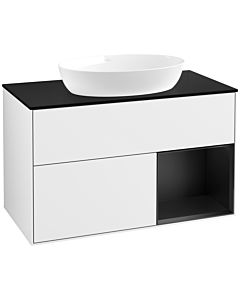 Villeroy und Boch Finion Waschtischunterschrank FA22PDGF 100cm, Abdeckplatte black matt, Regale Black matt lacquer, Glossy white lacquer