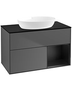 Villeroy und Boch Finion Waschtischunterschrank FA22PDGK 100cm, Abdeckplatte black matt, Regale Black matt lacquer, Anthracite matt
