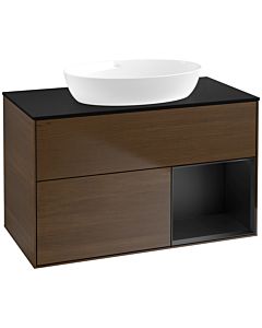 Villeroy und Boch Finion Villeroy und Boch FA22PDGN 100cm, plaque de recouvrement noir mat, étagères laqué noir mat, placage noyer