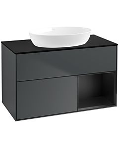 Villeroy und Boch Finion Waschtischunterschrank FA22PDHG 100cm, Abdeckplatte black matt, Regale Black matt lacquer, Midnight Blue Matt Lacquer