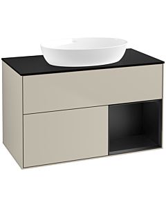 Villeroy und Boch Finion FA22PDHH 100cm, plaque de recouvrement noir mat, étagères laqué noir mat, Sand Matt Lacquer