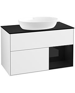 Villeroy und Boch Finion Waschtischunterschrank FA22PHGF 100cm, Abdeckplatte black matt, Regale Glossy black lacquer, Glossy white lacquer