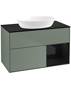 Villeroy und Boch Finion Waschtischunterschrank FA22PHGM 100cm, Abdeckplatte black matt, Regale Glossy black lacquer, Olive Matt Lacquer