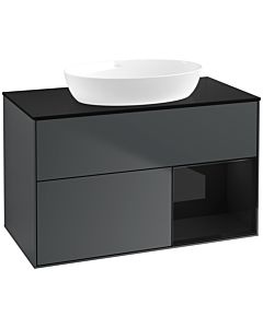 Villeroy und Boch Finion Waschtischunterschrank FA22PHHG 100cm, Abdeckplatte black matt, Regale Glossy black lacquer, Midnight Blue Matt Lacquer