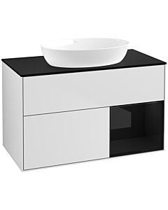 Villeroy und Boch Finion Waschtischunterschrank FA22PHMT 100cm, Abdeckplatte black matt, Regale Glossy black lacquer, White matt lacquer
