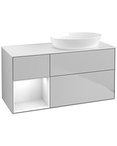 Villeroy und Boch Finion Waschtischunterschrank FA41GFGJ 120cm, Abdeckplatte white matt, Regale Glossy white lacquer, Light grey matt