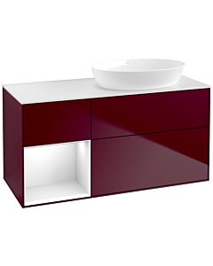 Villeroy und Boch Finion Waschtischunterschrank FA41GFHB 120cm, Abdeckplatte white matt, Regale Glossy white lacquer, Peony Matt