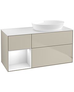 Villeroy und Boch Finion Villeroy und Boch FA41GFHH 120cm, plaque de recouvrement blanc mat, étagères Laque blanche brillante, Sand Matt Lacquer