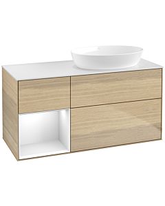 Villeroy und Boch Finion Waschtischunterschrank FA41GFPC 120cm, Abdeckplatte white matt, Regale Glossy white lacquer, Oak Veneer