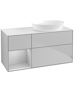 Villeroy und Boch Finion Waschtischunterschrank FA41GJGJ 120cm, Abdeckplatte white matt, Regale Light grey matt lacquer, Light grey matt
