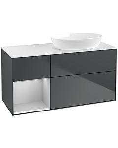 Villeroy und Boch Finion Waschtischunterschrank FA41GJHG 120cm, Abdeckplatte white matt, Regale Light grey matt lacquer, Midnight Blue Matt Lacquer