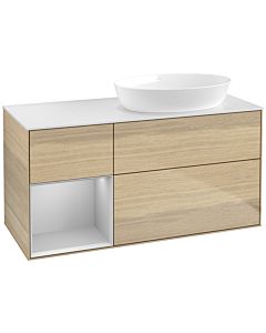 Villeroy und Boch Finion Waschtischunterschrank FA41GJPC 120cm, Abdeckplatte white matt, Regale Light grey matt lacquer, Oak Veneer