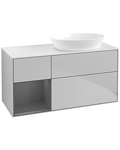 Villeroy und Boch Finion Waschtischunterschrank FA41GKGJ 120cm, Abdeckplatte white matt, Regale Anthracite matt lacquer, Light grey matt