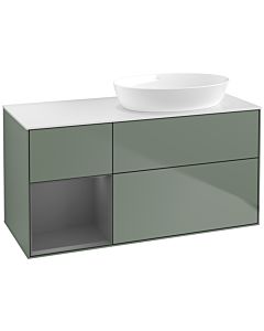 Villeroy und Boch Finion Waschtischunterschrank FA41GKGM 120cm, Abdeckplatte white matt, Regale Anthracite matt lacquer, Olive Matt Lacquer