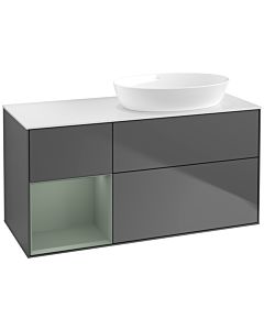 Villeroy und Boch Finion Waschtischunterschrank FA41GMGK 120cm, Abdeckplatte white matt, Regale Olive matt lacquer, Anthracite matt