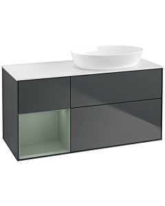 Villeroy und Boch Finion Waschtischunterschrank FA41GMHG 120cm, Abdeckplatte white matt, Regale Olive matt lacquer, Midnight Blue Matt Lacquer