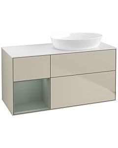 Villeroy und Boch Finion Waschtischunterschrank FA41GMHH 120cm, Abdeckplatte white matt, Regale Olive matt lacquer, Sand Matt Lacquer