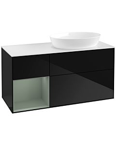 Villeroy und Boch Finion Waschtischunterschrank FA41GMPH 120cm, Abdeckplatte white matt, Regale Olive matt lacquer, Glossy Black Lacquer