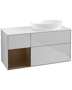 Villeroy und Boch Finion Waschtischunterschrank FA41GNGJ 120cm, Abdeckplatte white matt, Regale Walnut Veneer, Light grey matt