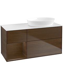 Villeroy und Boch Finion Waschtischunterschrank FA41GNGN 120cm, Abdeckplatte white matt, Regale Walnut Veneer, Walnut veneer
