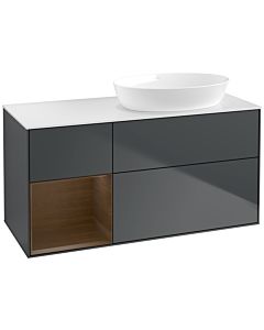 Villeroy und Boch Finion Waschtischunterschrank FA41GNHG 120cm, Abdeckplatte white matt, Regale Walnut Veneer, Midnight Blue Matt Lacquer