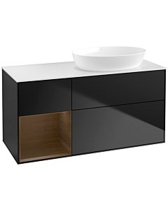 Villeroy und Boch Finion Waschtischunterschrank FA41GNPD 120cm, Abdeckplatte white matt, Regale Walnut Veneer, Black matt lacquer