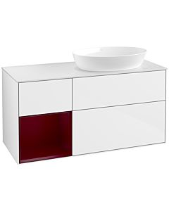 Villeroy und Boch Finion Waschtischunterschrank FA41HBGF 120cm, Abdeckplatte white matt, Regale Peony matt lacquer, Glossy white lacquer