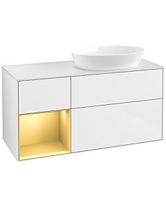 Villeroy und Boch Finion Waschtischunterschrank FA41HFGF 120cm, Abdeckplatte white matt, Regale Gold matt lacquer, Glossy white lacquer
