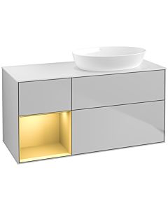 Villeroy und Boch Finion Waschtischunterschrank FA41HFGJ 120cm, Abdeckplatte white matt, Regale Gold matt lacquer, Light grey matt