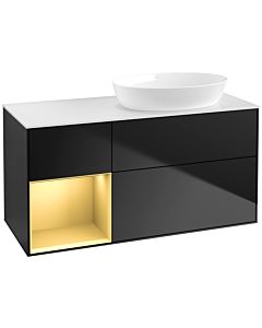 Villeroy und Boch Finion Waschtischunterschrank FA41HFPD 120cm, Abdeckplatte white matt, Regale Gold matt lacquer, Black matt lacquer