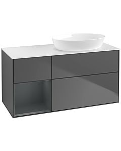 Villeroy und Boch Finion Waschtischunterschrank FA41HGGK 120cm, Abdeckplatte white matt, Regale Midnight matt lacquer, Anthracite matt