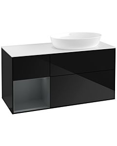 Villeroy und Boch Finion Waschtischunterschrank FA41HGPH 120cm, Abdeckplatte white matt, Regale Midnight matt lacquer, Glossy Black Lacquer