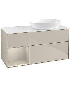 Villeroy und Boch Finion Villeroy und Boch FA41HHHH 120cm, plaque de recouvrement blanc mat, étagères sable laqué mat, Sand Matt Lacquer