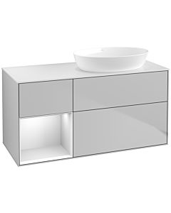 Villeroy und Boch Finion Villeroy und Boch FA41MTGJ 120cm, plaque de recouvrement blanc mat, étagères laqué blanc mat, gris clair mat