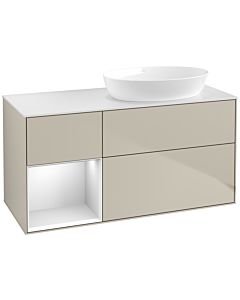 Villeroy und Boch Finion Waschtischunterschrank FA41MTHH 120cm, Abdeckplatte white matt, Regale White matt lacquer, Sand Matt Lacquer