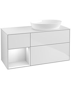 Villeroy und Boch Finion Villeroy und Boch FA41MTMT 120cm, plaque de recouvrement blanc mat, étagères laqué blanc mat, laqué blanc mat